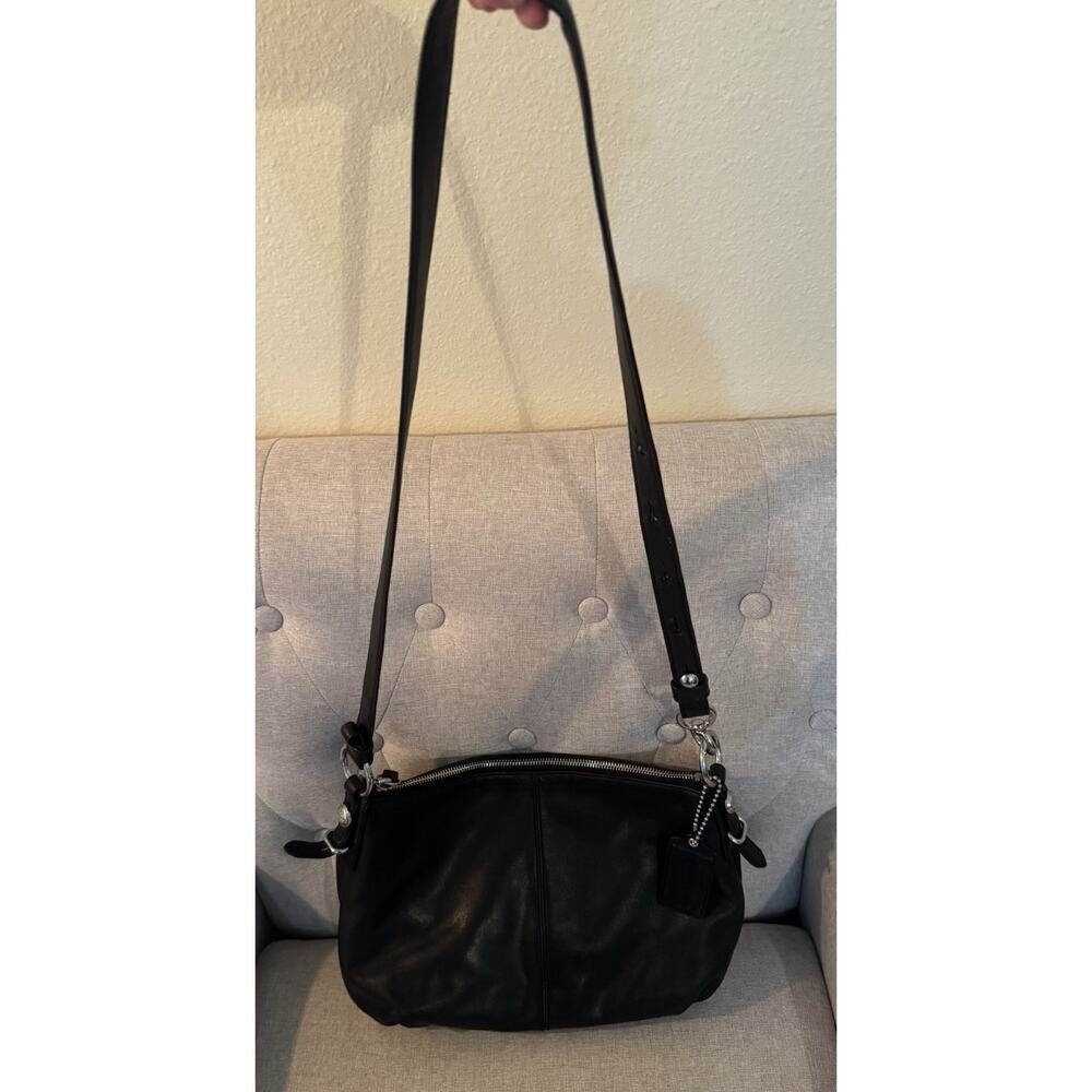 Coach Mia Satchel 15729 Black Leather Silver Hardware Purple Lining - Picture 13 of 13